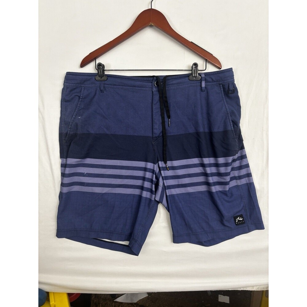 Rusty Board Shorts Men’s Size 40 Blue Striped Surf Swim Hybrid Beach Shorts